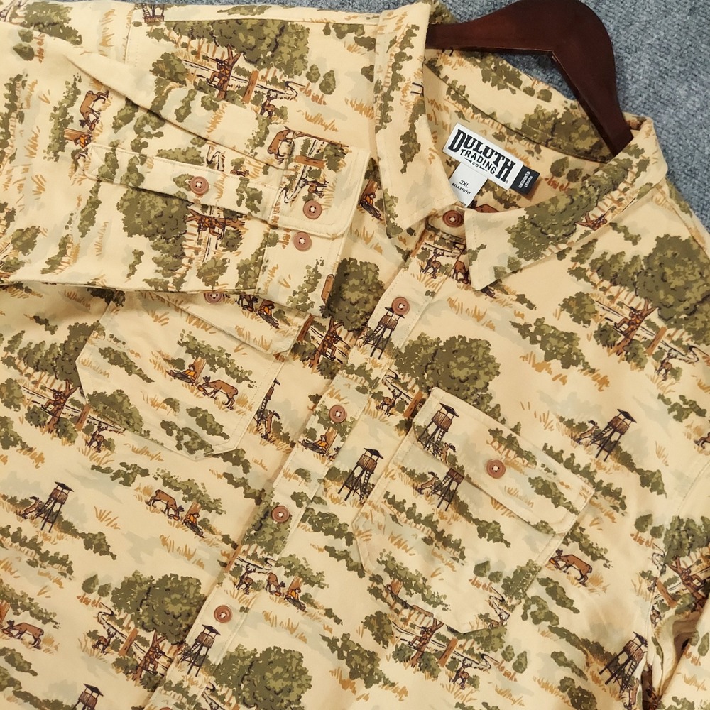 Duluth Trading Button Shirt Men 3XL Hunting Scene Chamois Relaxed Fit Untucked